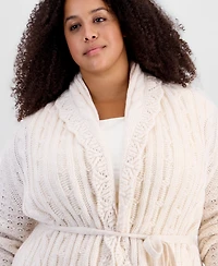 And Now This Plus Tie Pointelle Shawl Collar Drop-Shoulder Cardigan, Macy's Exclusive
