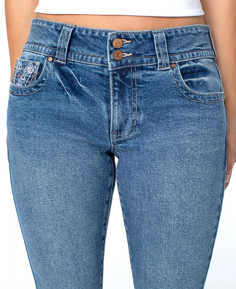 Celebrity Pink Juniors' Embroidered Flap-Pocket Flare-Leg Jeans