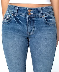 Celebrity Pink Juniors' Embroidered Flap-Pocket Flare-Leg Jeans