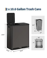 gaomon 2×10.6-gallon double-bin stainless steel trash can set with a foot pedal and soft-close lid, suitable for kitchens, living rooms, bedrooms