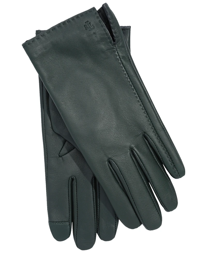 Lauren Ralph Women's Side Vent Leather Touch Gloves
