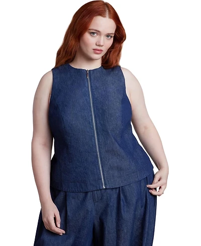 Eloquii Women's Chambray Zip Up Top