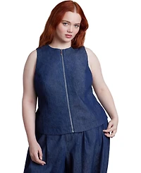 Eloquii Women's Chambray Zip Up Top