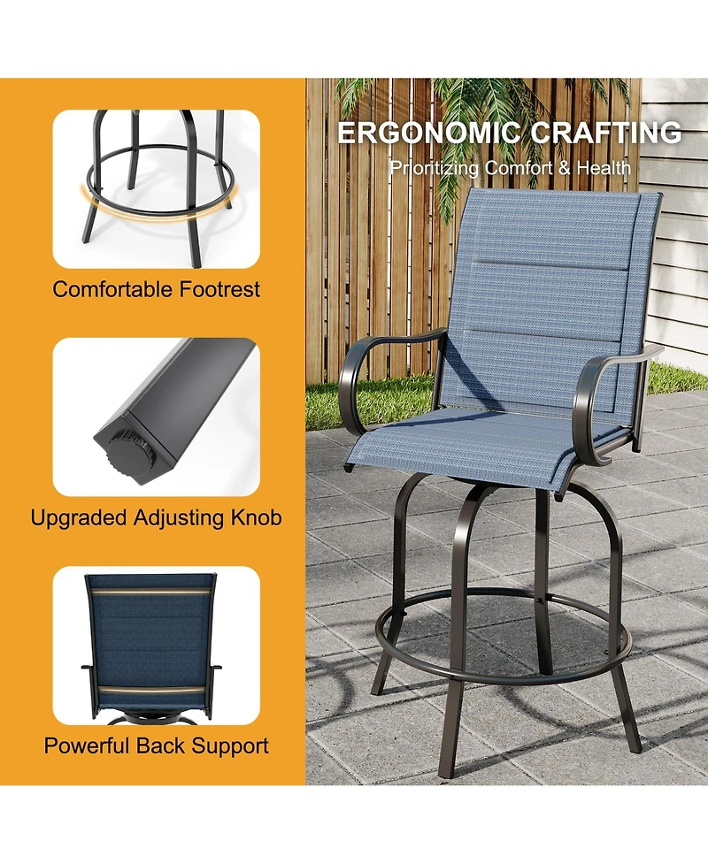 gaomon All-Weather 2 Piece Outdoor Swivel Bar Stools, Patio Chairs with High Back for Patio, Deck, Backyard, Padded