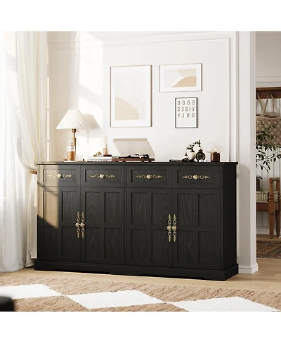 homfan 63" Storage Cabinet with Doors and Drawers - Farmhouse Accent Cabinet,Entryway Console Gold Handles