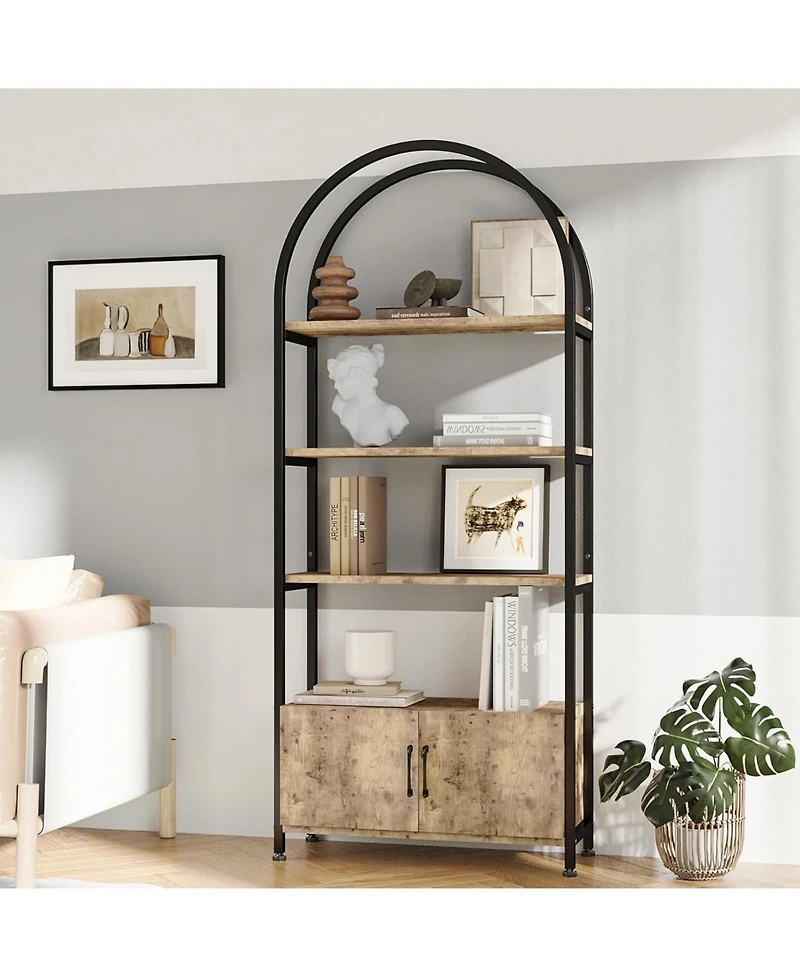 gaomon Arched Bookshelf, 4-Tier Bookshelf and Bookcase with Doors Storage, 71.5 Inch Tall Open Bookcase for Living Room Bedroom Office