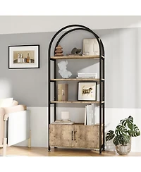 gaomon Arched Bookshelf, 4-Tier Bookshelf and Bookcase with Doors Storage, 71.5 Inch Tall Open Bookcase for Living Room Bedroom Office
