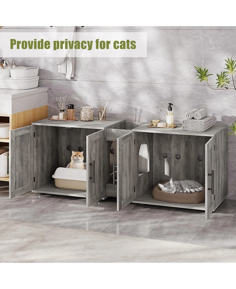 homfan double cat litter box enclosure with dual compartments, engineered wood hidden cabinet, indoor cat house furniture for 2 cats.