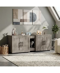 homfan double cat litter box enclosure with dual compartments, engineered wood hidden cabinet, indoor cat house furniture for 2 cats.