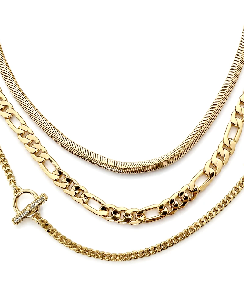 And Now This Cubic Zirconia Gold-Tone Plated Triple Strand Chain Necklace