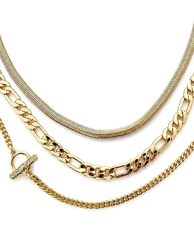And Now This Cubic Zirconia Gold-Tone Plated Triple Strand Chain Necklace