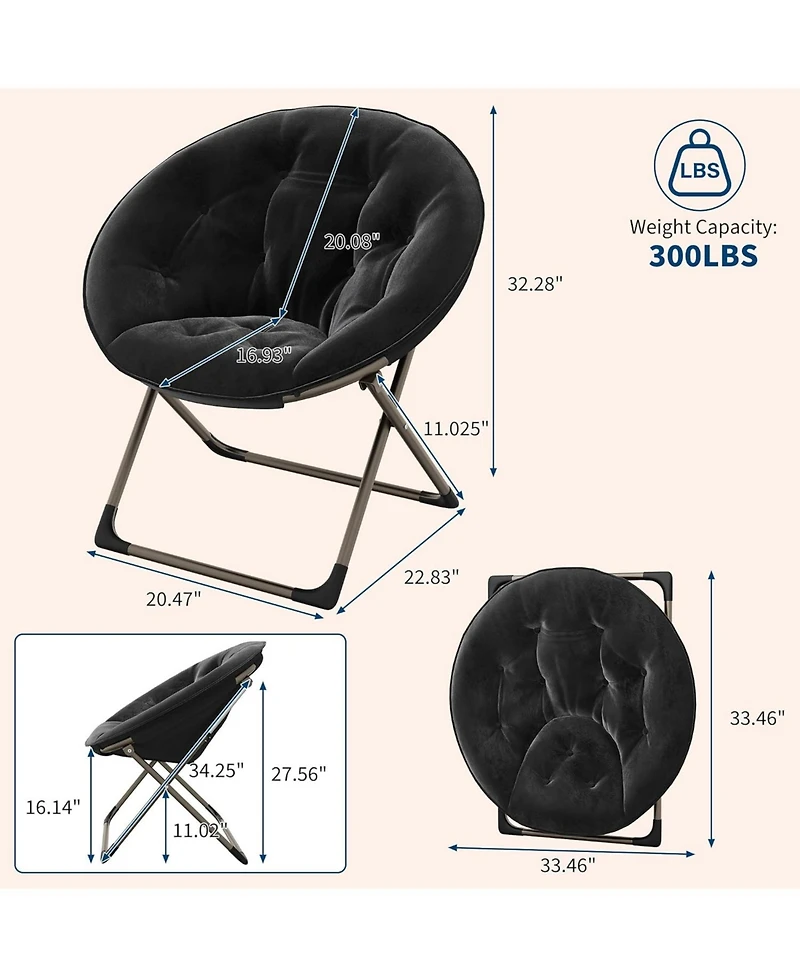 gaomon Saucer Chair, Comfy Chair Faux Fur Lounge Moon Chair with Folding Metal Frame, Oversized Plush Foldable Flower Accent Seat for Adults, Teens
