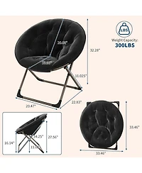 gaomon Saucer Chair, Comfy Chair Faux Fur Lounge Moon Chair with Folding Metal Frame, Oversized Plush Foldable Flower Accent Seat for Adults, Teens