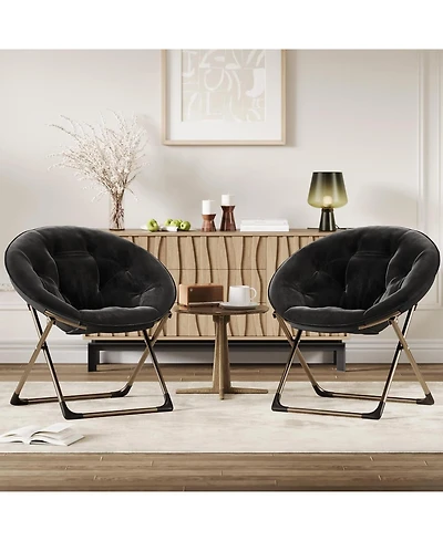 gaomon Saucer Chair, Comfy Chair Faux Fur Lounge Moon Chair with Folding Metal Frame, Oversized Plush Foldable Flower Accent Seat for Adults, Teens