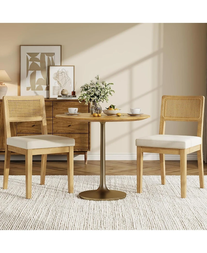 gaomon Rattan Dining Chairs Set of 2, French Country Upholstered Dining Chairs Wood Frame, Rattan Backrest
