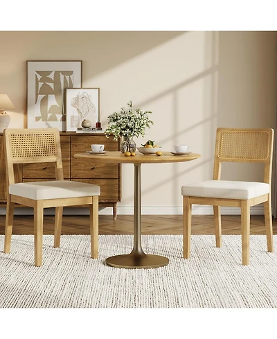gaomon Rattan Dining Chairs Set of 2, French Country Upholstered Dining Chairs Wood Frame, Rattan Backrest