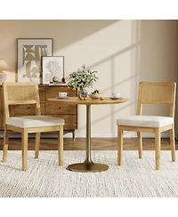 gaomon Rattan Dining Chairs Set of 2, French Country Upholstered Dining Chairs Wood Frame, Rattan Backrest