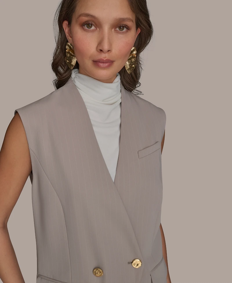 Donna Karan New York Petite V-Neck One-Button Vest
