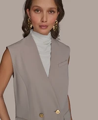 Donna Karan New York Petite V-Neck One-Button Vest
