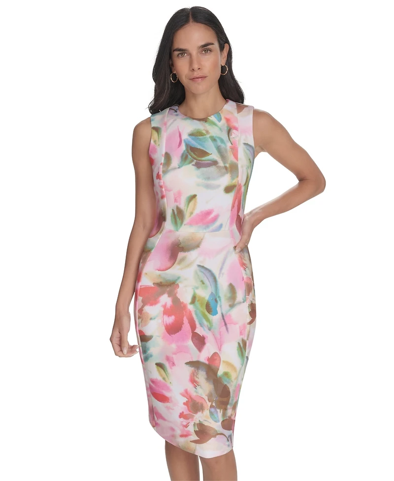 Calvin Klein Women's Printed Scuba Crewneck Dress
