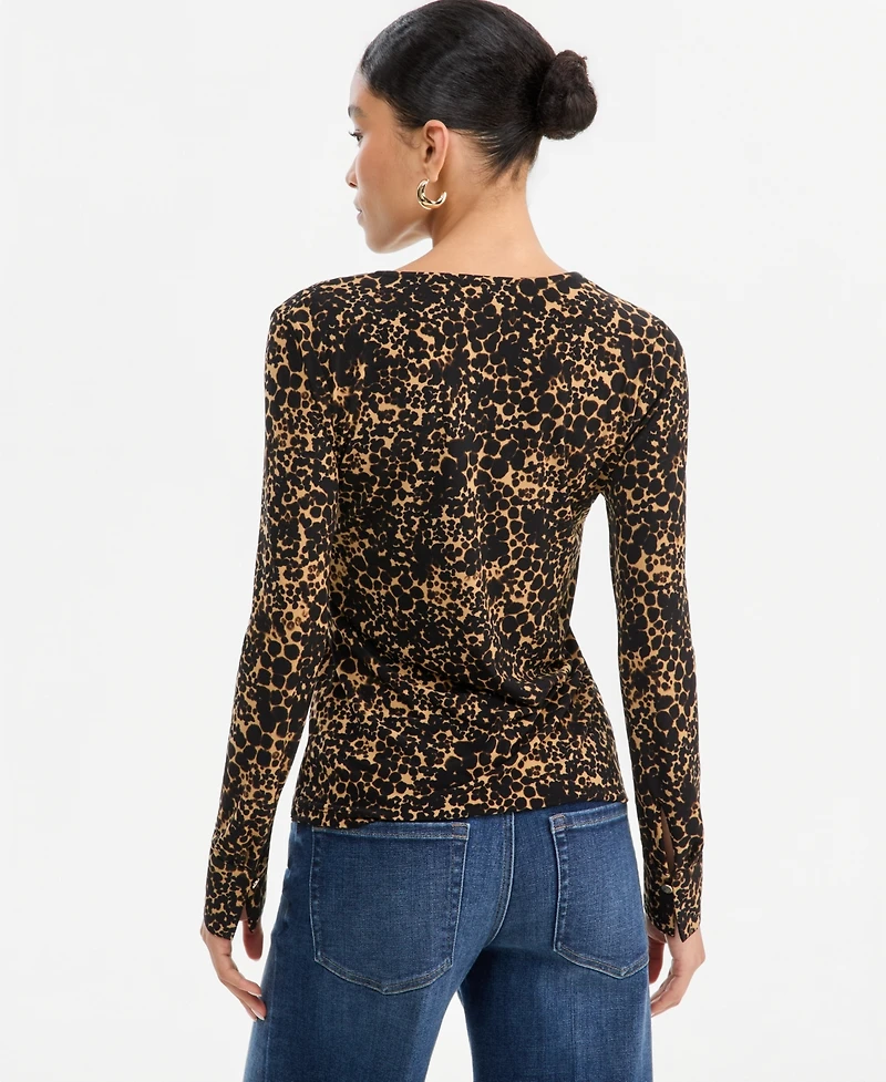 I.n.c. International Concepts Women's Long-Sleeve V-Neck Print Blouse, Macy's Exclusive