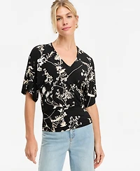 I.n.c. International Concepts Women's Floral V-Neck Short-Sleeve Blouse, Macy's Exclusive