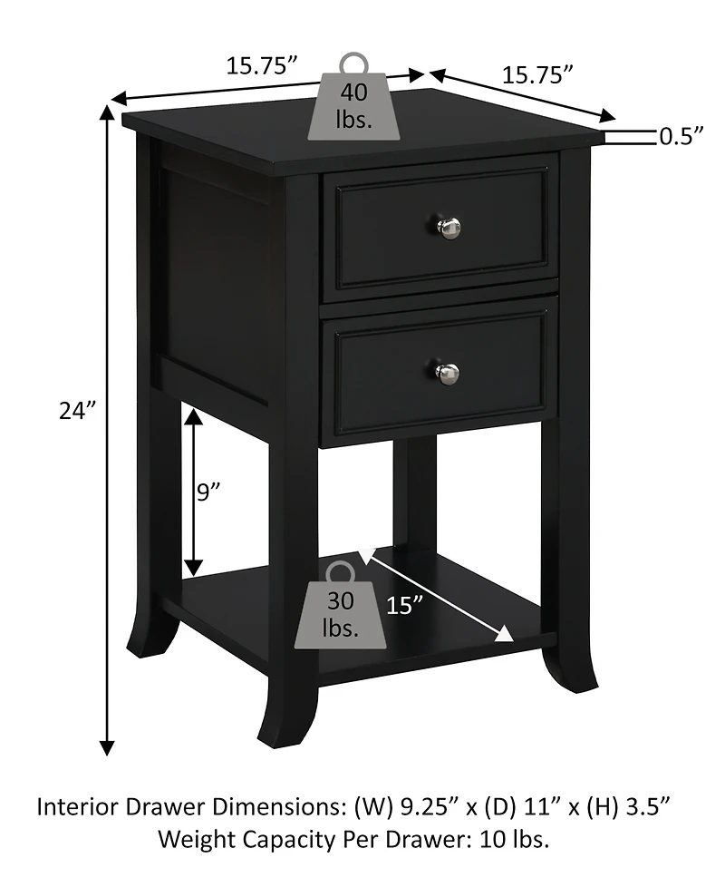 Convenience Concepts York Two-Drawer End Table with Shelf