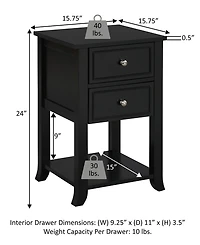 Convenience Concepts York Two-Drawer End Table with Shelf