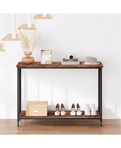 homfan 2-Tier Console Table for Entryway or Behind Sofa – Rustic Finish, Engineered Wood Shelf with Metal Frame Hallway Living Room