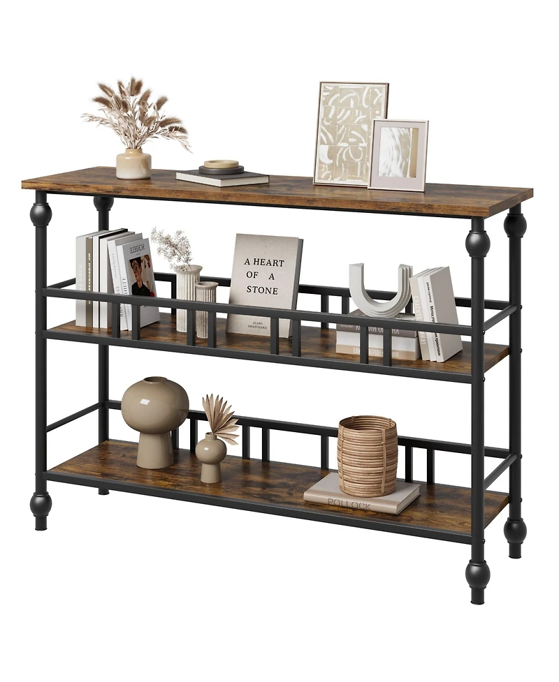 homfan Rustic 3-Tier Console Table Sofa with Storage Shelves, Modern Accent Entryway Hallway Furniture for Living Room Behind Couch