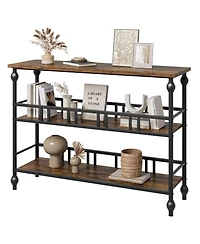 homfan Rustic 3-Tier Console Table Sofa with Storage Shelves, Modern Accent Entryway Hallway Furniture for Living Room Behind Couch