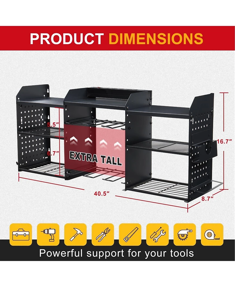 Xdovet Power Tool Organizer with Drill Holder Outlet Strip