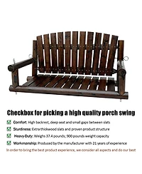 Maga Casa Innovaze 1-Seater Premium Rustic Solid Fir Wood Outdoor Porch Swing, Luxury Hanging Log Bench with 900 lbs Capacity