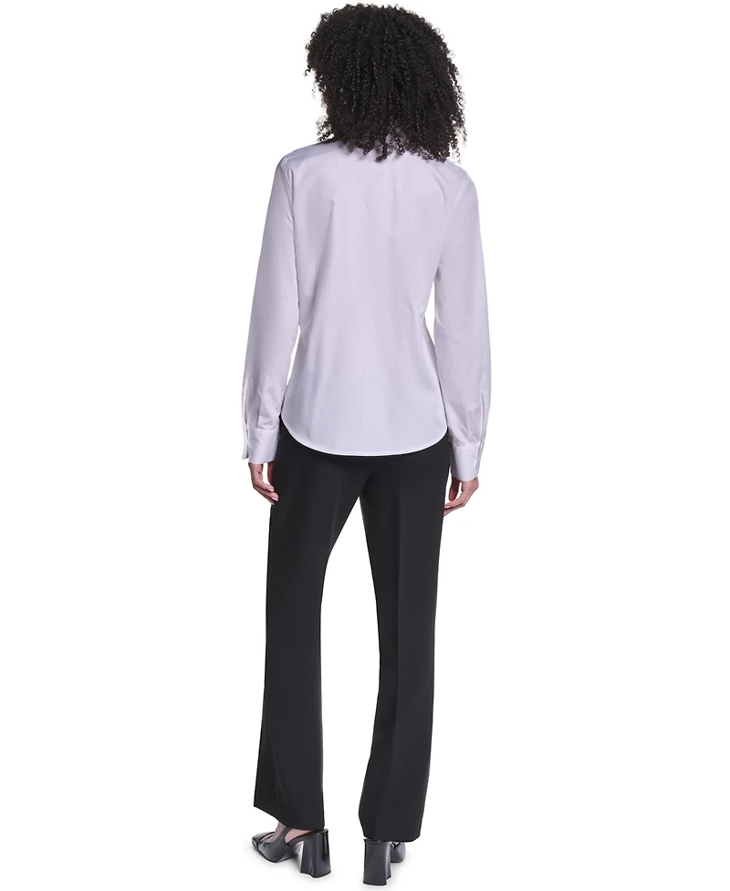 Karl Lagerfeld Paris Petite Collared Long-Sleeve Blouse