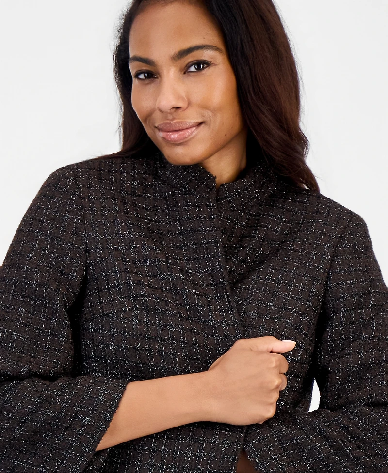 Kasper Petite Stand Collar Bell-Sleeve Cropped Cardigan