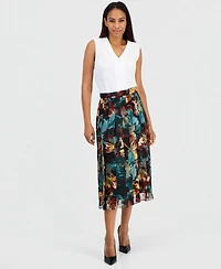 Kasper Petite Pull-On Pleated Midi Skirt