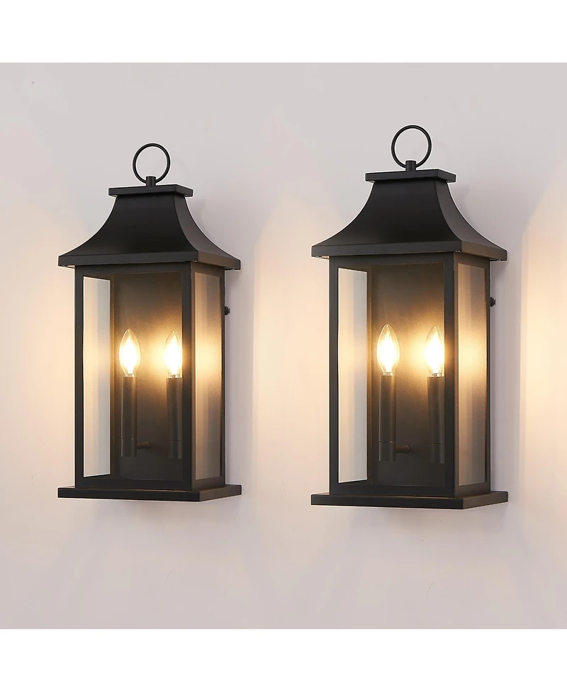 Midola 2-Pack 22.2" Outdoor Wall Lantern 2-Light, Large Outside Wall Sconce, Modern Black Wall Light Fixture with Glass, Waterproof Exterior Lamp