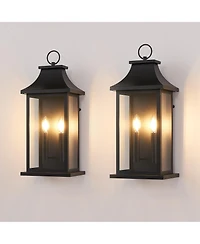 Midola 2-Pack 22.2" Outdoor Wall Lantern 2-Light, Large Outside Wall Sconce, Modern Black Wall Light Fixture with Glass, Waterproof Exterior Lamp