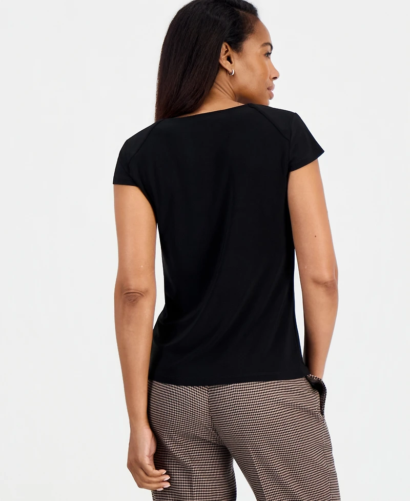 Kasper Petite Cowl Neck Cap-Sleeve Blouse