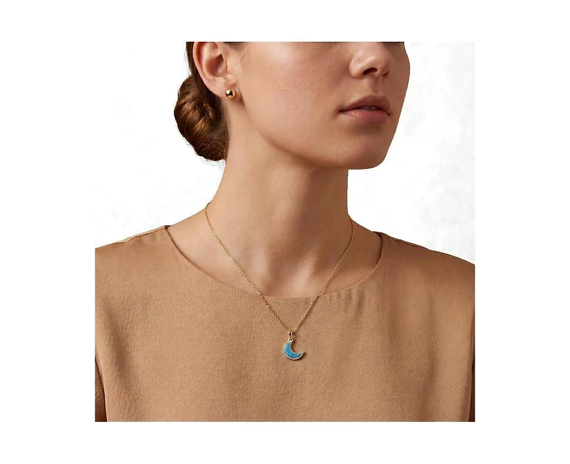 Rachel Glauber 14K Gold Plated Sparkling Moon Opal and Cz Halo Necklace
