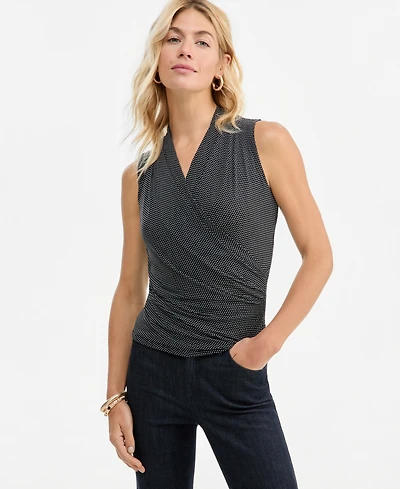 I.n.c. International Concepts Women's Ruched Mesh V-Neck Surplice Tank, Macy's Exclusive