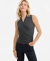 I.n.c. International Concepts Women's Ruched Mesh V-Neck Surplice Tank, Macy's Exclusive
