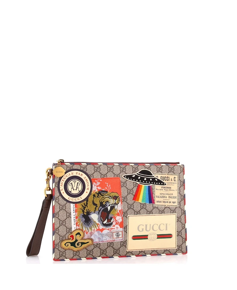 Pre-Owned Gucci Courrier Pouch Gg Coated Canvas with Applique