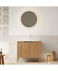 Sillysis 30 Inch Bathroom Vanity with Glass Vessel Sink, Sintered Stone Top, Modern Wood Grain Cabinet, Soft Close Storage