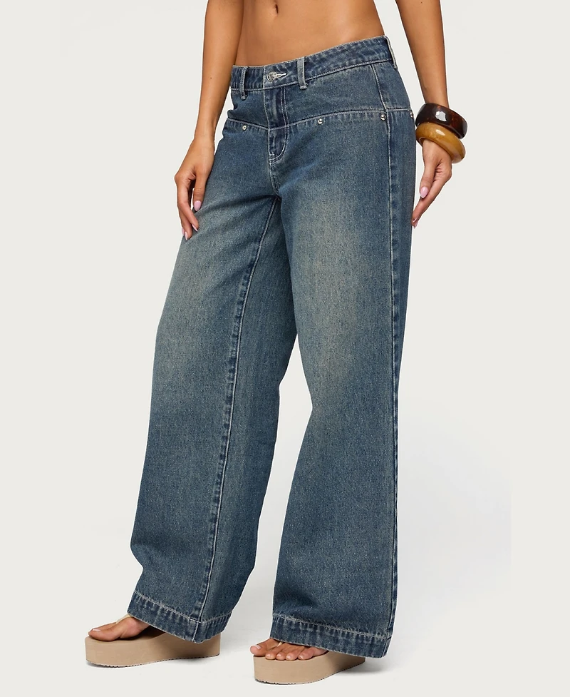 Edikted Women's Wyn Studded Low Rise Baggy Jeans