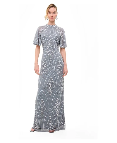 Beauut Women's Embellished Sequins High Neck Gown