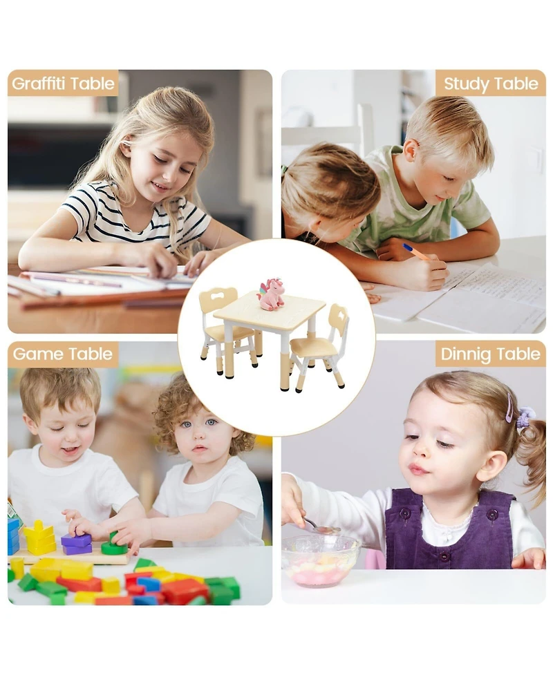 gaomon Kids 3-Piece Adjustable Height Plastic Table and Chair Set Graffiti Desktop Multi-Activity Study Table