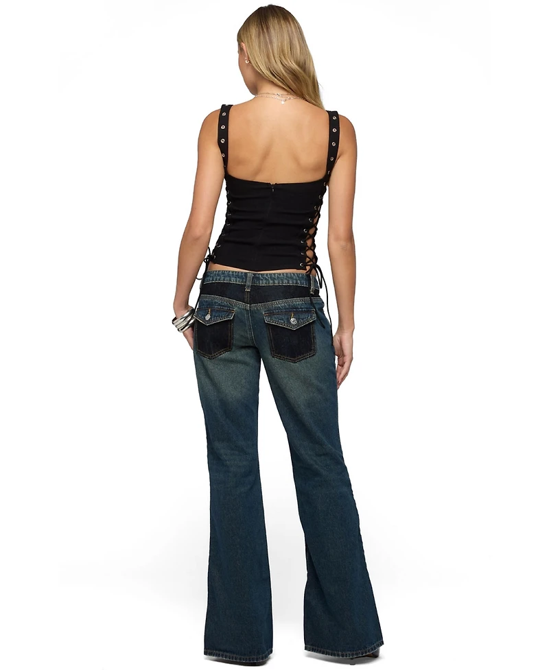 Edikted Women's Tatem Lacey Low Rise Flared Jeans