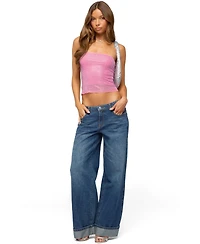 Edikted Women's Olea Rhinestone Mesh Strapless Top