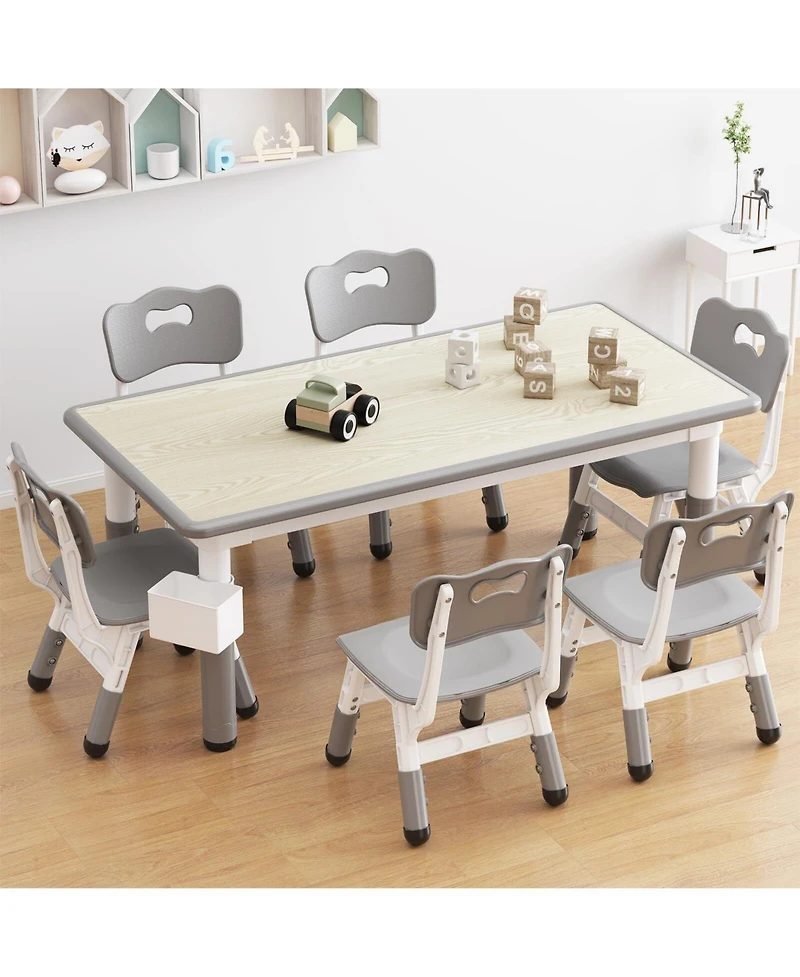 gaomon Kids Table and 4 Chairs Set, Height Adjustable Toddler Activity Table with Graffiti Desktop for Home, Daycare, Classroom